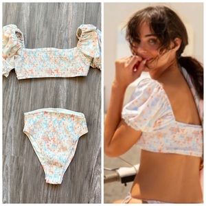 L*SPACE Floral Smocked Bikini Set